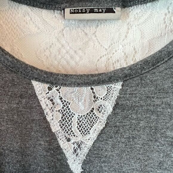 NOISY MAY Grey Cream Lace Top Open Back Sleeveless Wide Strap Lightweight Tank M - Picture 9 of 10